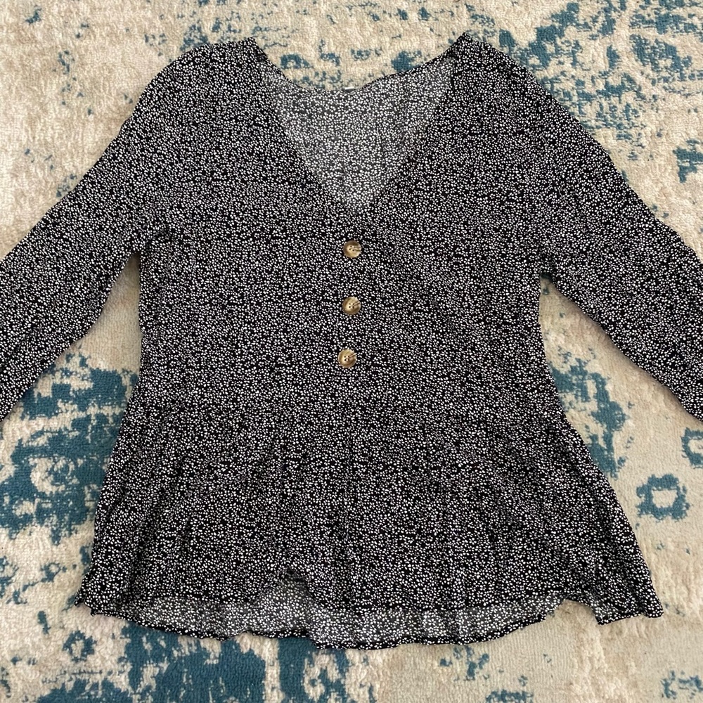 Black floral long sleeve blouse